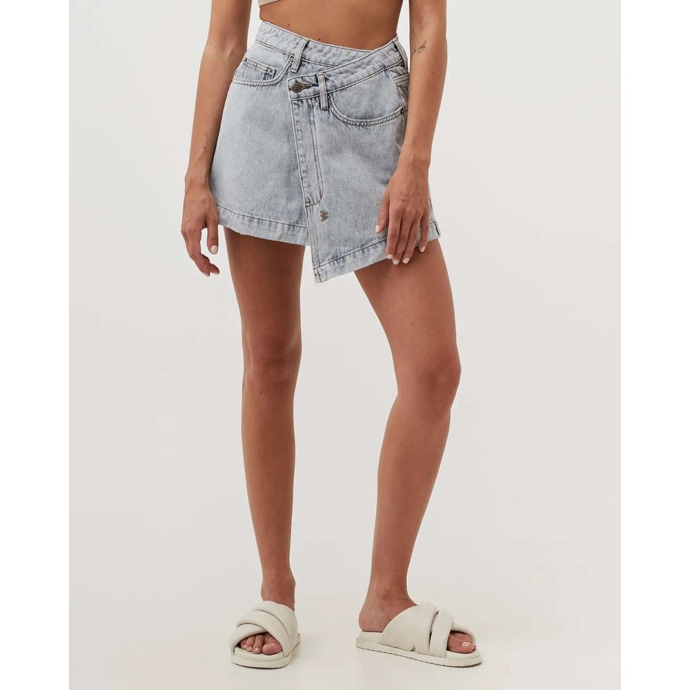 NEW Ksubi Rap Criss Cross Asymmetric Denim Mini Skirt Womens 29
